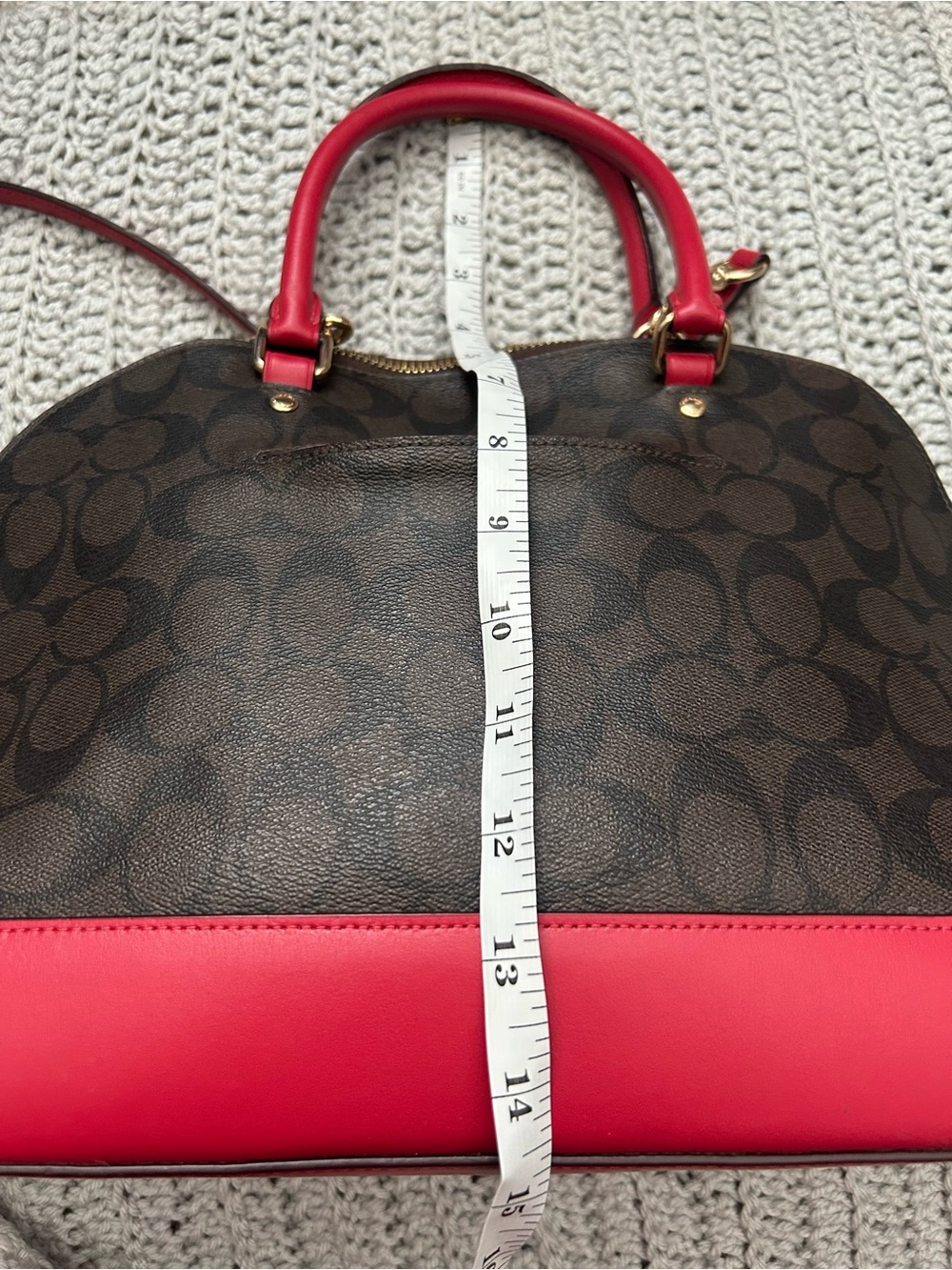 COACH Brown Signature Sierra Dome Satchel with Red Trim F27584 - Picture 11 of 11